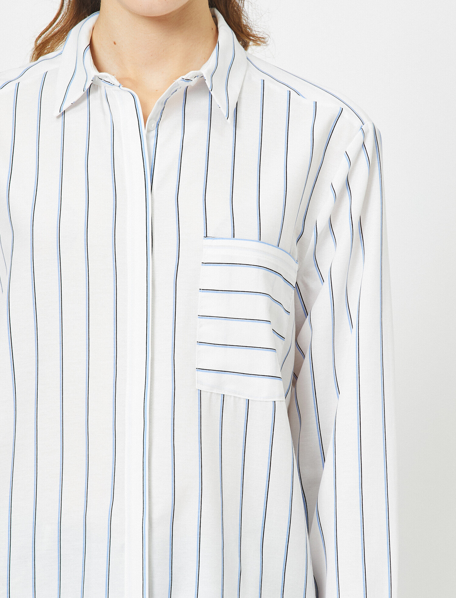   Klasik Yaka Uzun Kollu %100 Pamuk Tek Cep Çizgili Gömlek