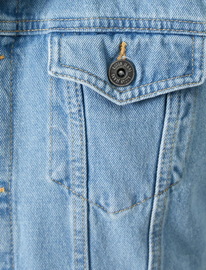   Yakası Suni Kürklü Düğmeli Yakası Çıkarılabilir Jean Ceket