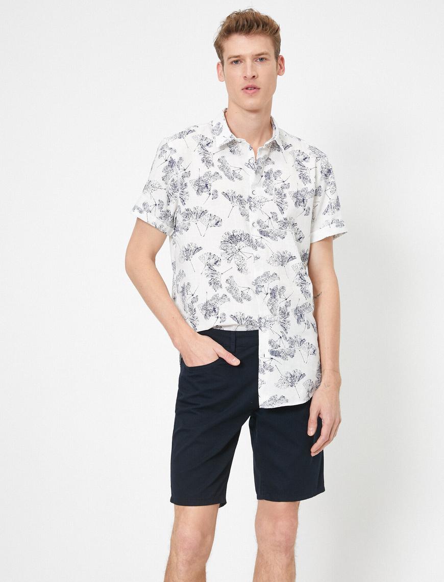   Çiçek Desenli Pamuklu Kısa Kollu Slim Fit Gömlek
