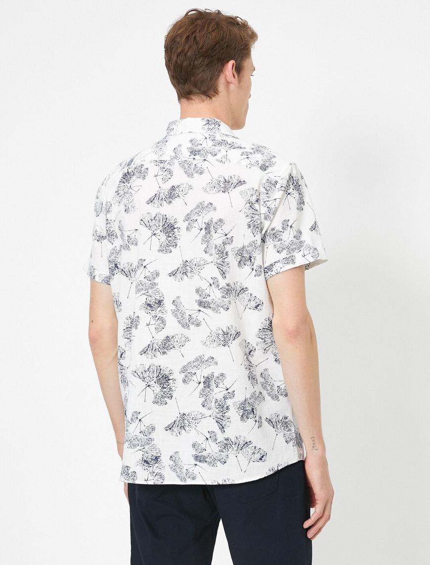   Çiçek Desenli Pamuklu Kısa Kollu Slim Fit Gömlek