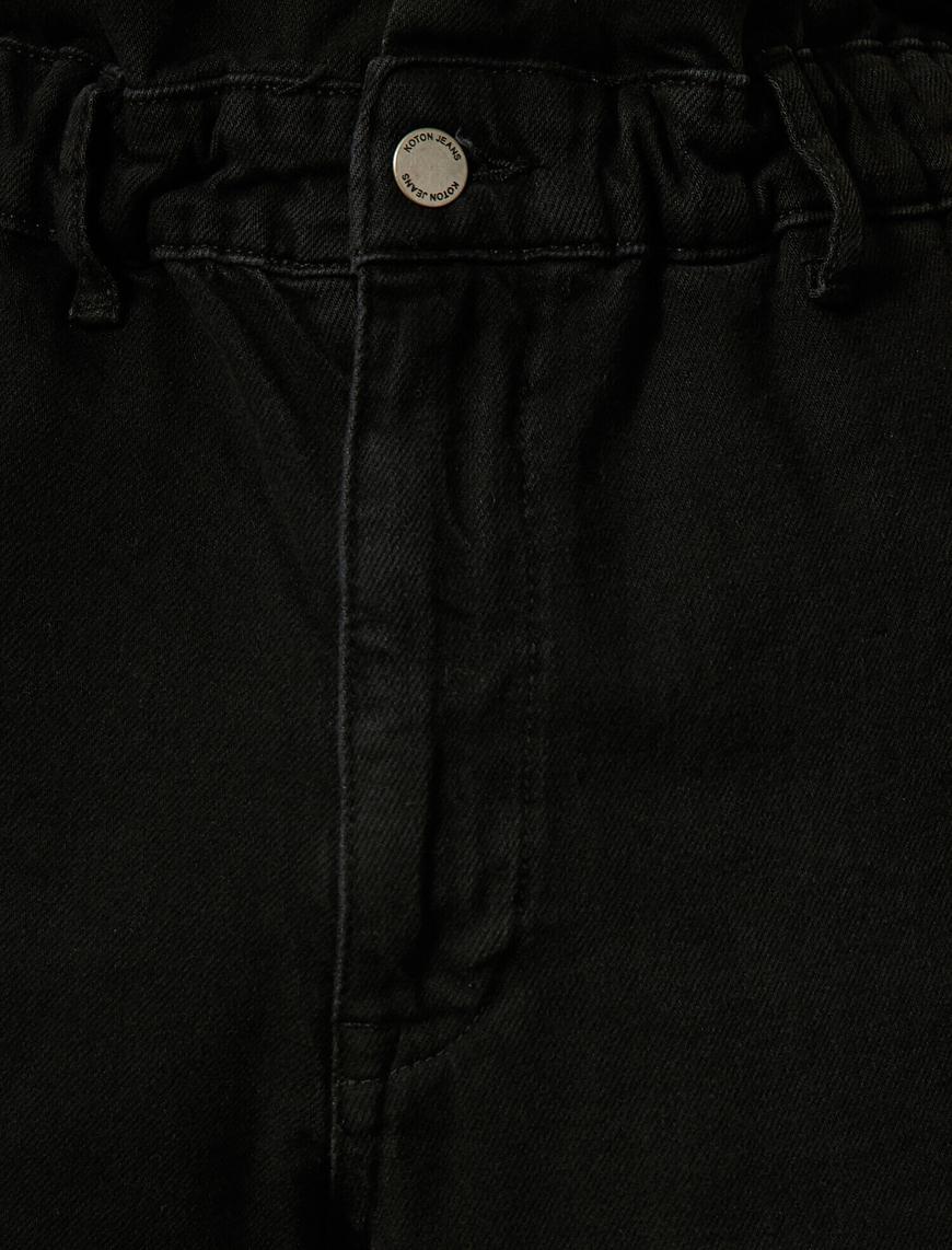   Baggy Jean - Normal Bel Beli Lastikli Rahat Kesim Hafif Düz Paça Pantolon