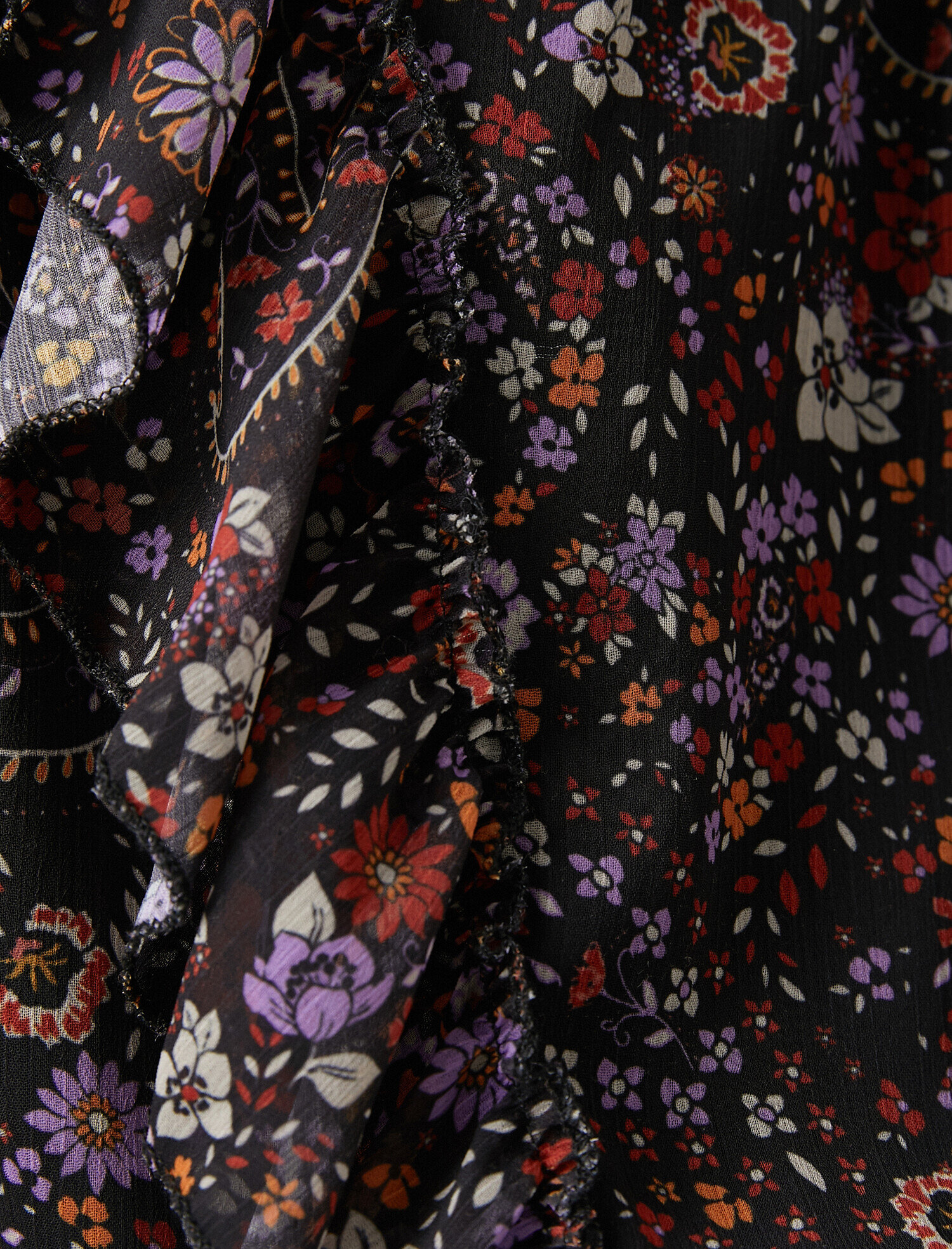   Boğazlı Uzun Kollu Şal Desenli Şifon Elbise