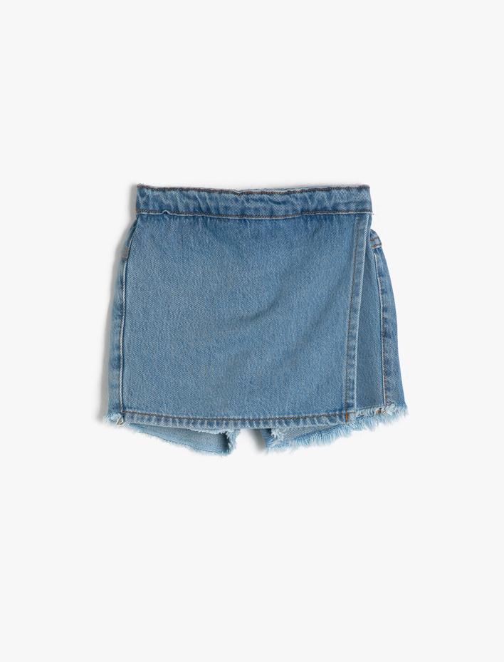 Kız Çocuk Beli Lastikli Kısa Jean Şort Etek