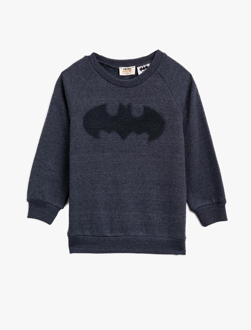  Erkek Çocuk Batman Lisanslı İşlemeli Uzun Kollu Sweatshirt