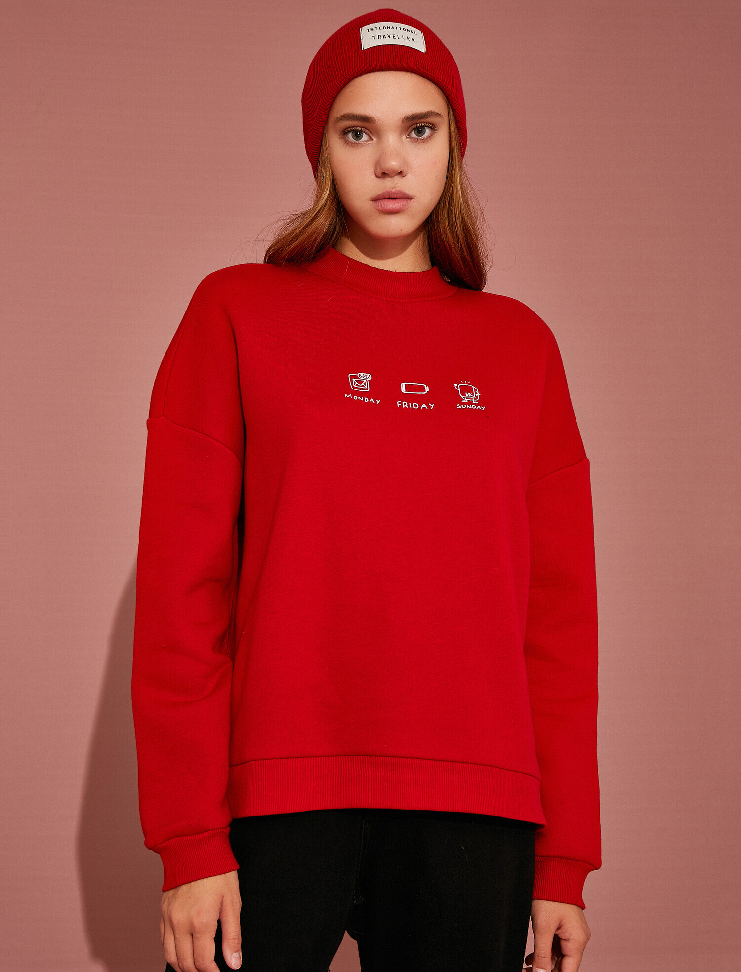   Dik Yaka Baskılı Sweatshirt