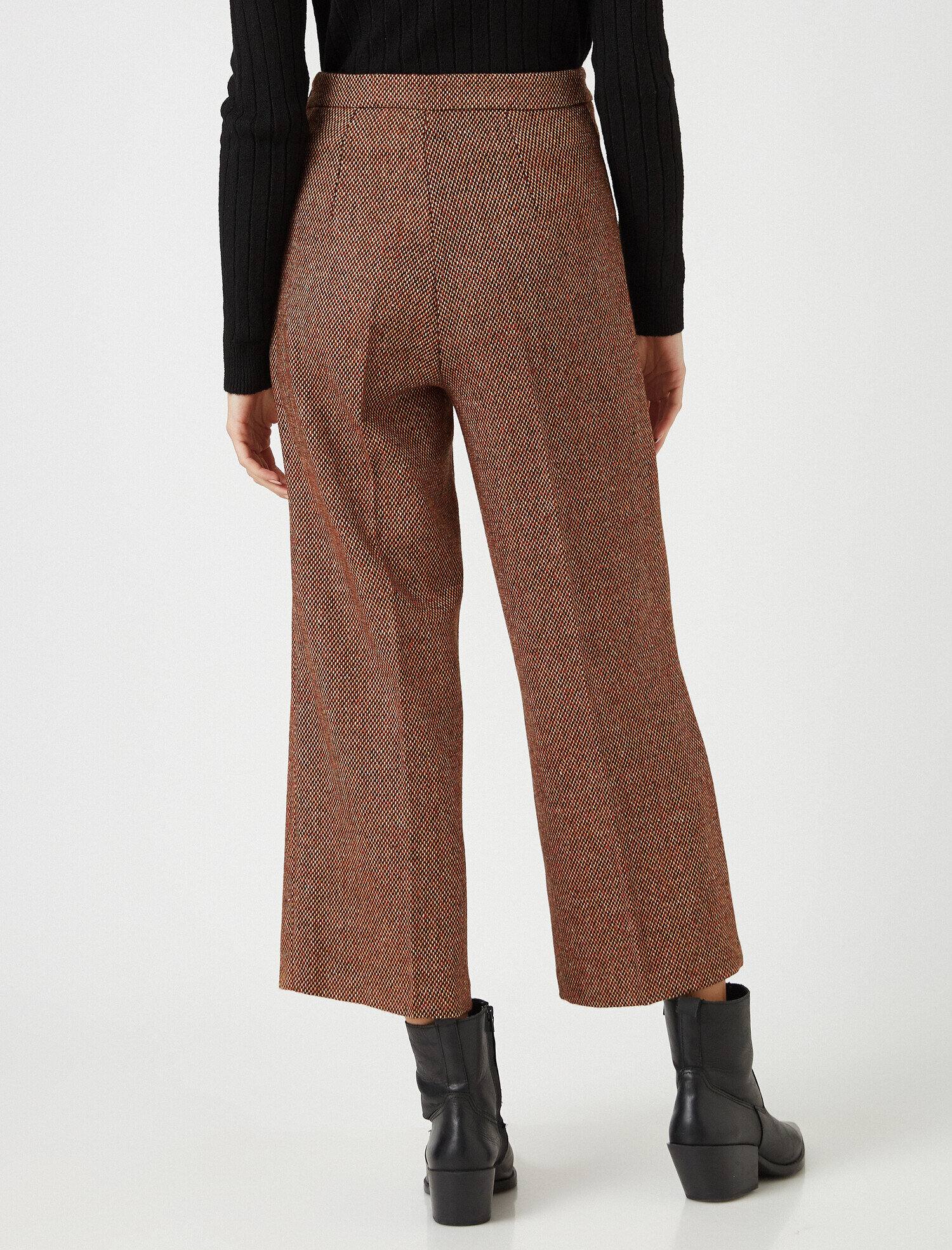   Ekose Geniş Paça Crop Pantolon