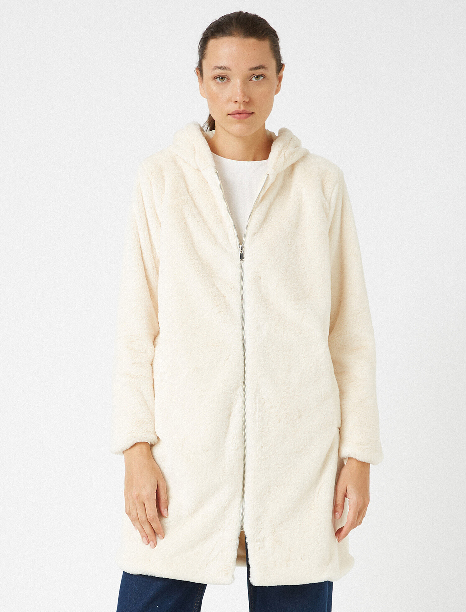   Suni Kürk Fermuarlı Cepli Oversize Kaban