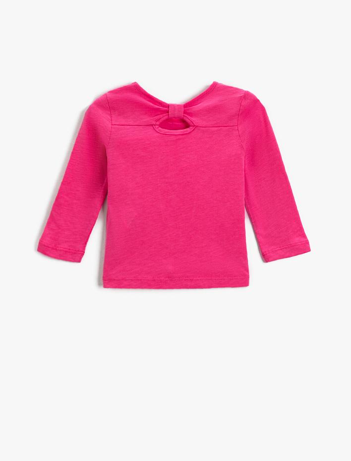 Kız Bebek Pamuklu Baskılı Bisiklet Yaka Uzun Kollu Tişört