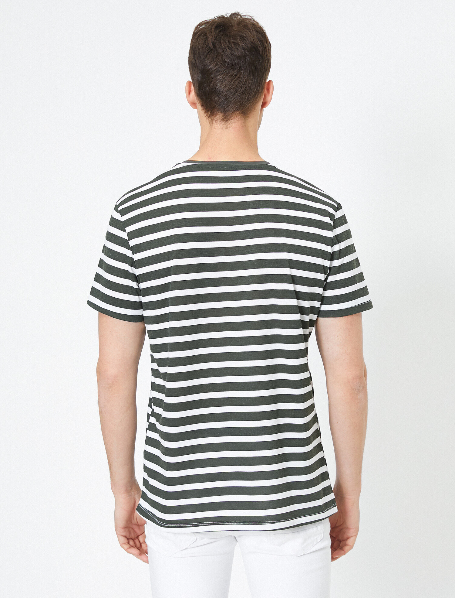   Bisiklet Yaka Kısa Kollu Çizgili Tişört