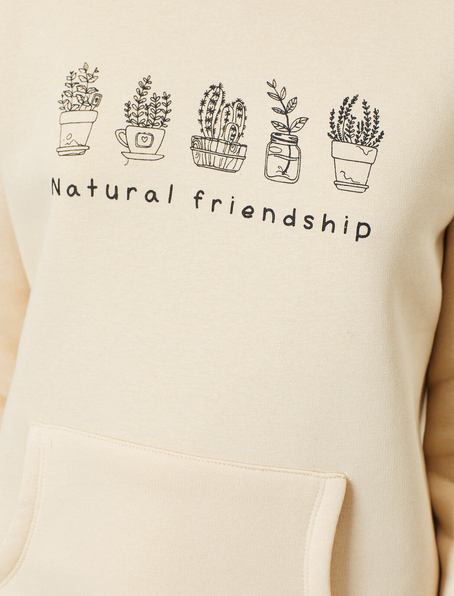   Kapüşonlu Çiçek Baskılı Kanguru Cepli Sweatshirt