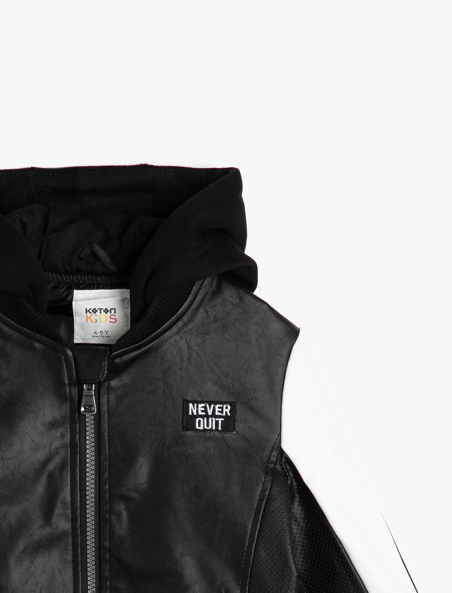  Erkek Çocuk Sentetik Astarlı Deri Görünümlü Sweatshirt Kumaşından Kapüşonlu Fermuarlı Mont