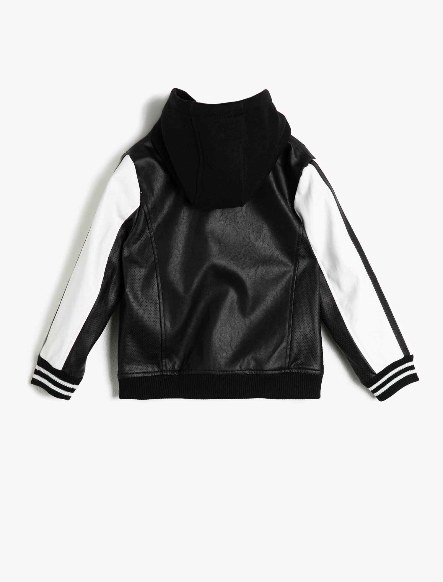  Erkek Çocuk Sentetik Astarlı Deri Görünümlü Sweatshirt Kumaşından Kapüşonlu Fermuarlı Mont