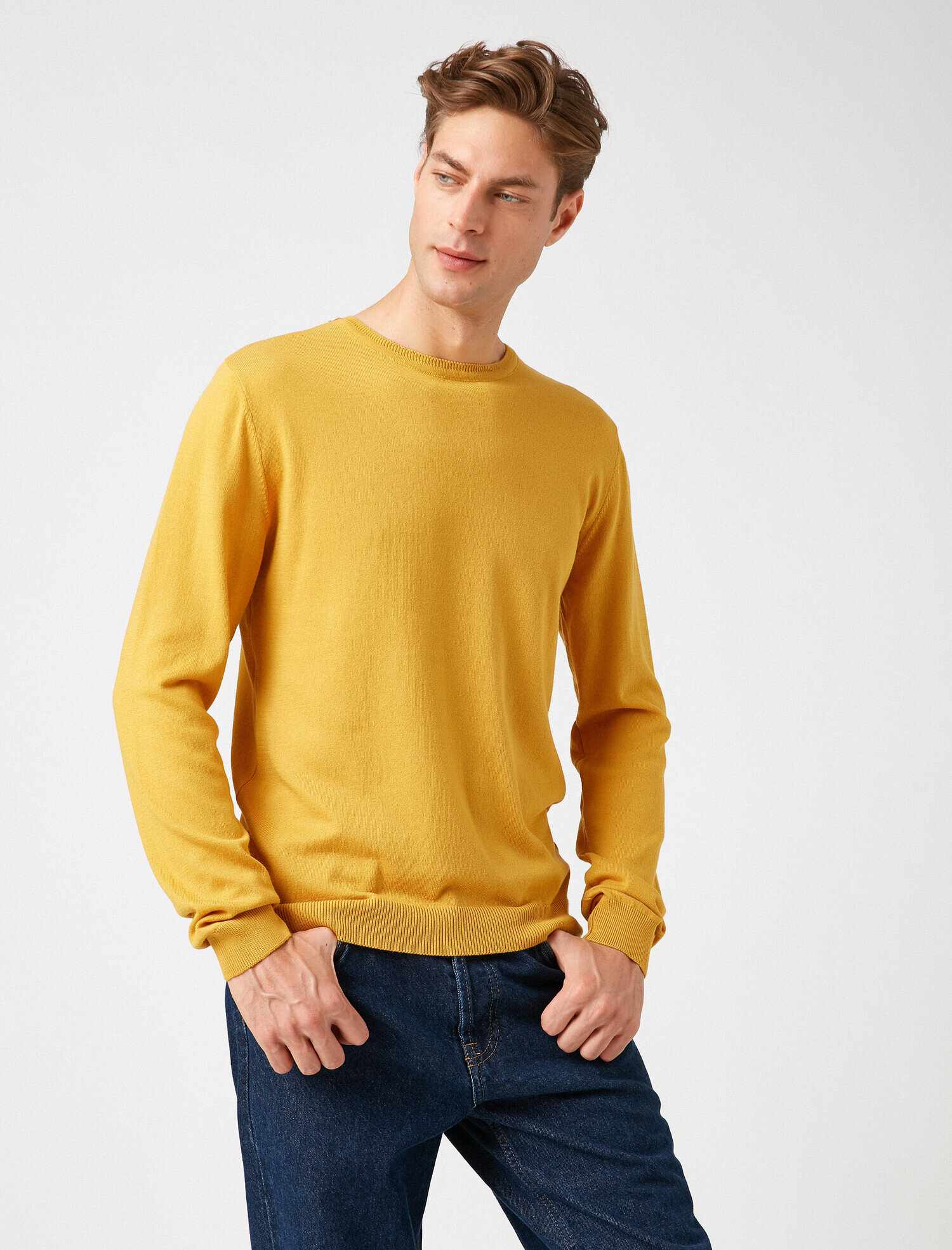   Uzun Kollu Triko Kazak Pamuklu Bisiklet Yaka