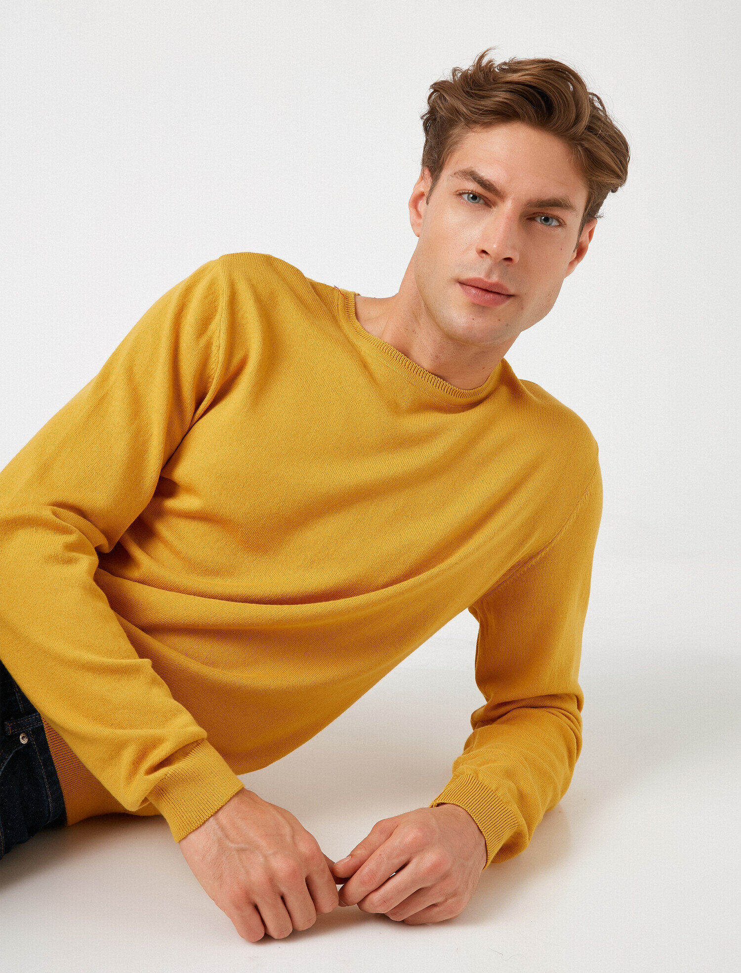   Uzun Kollu Triko Kazak Pamuklu Bisiklet Yaka