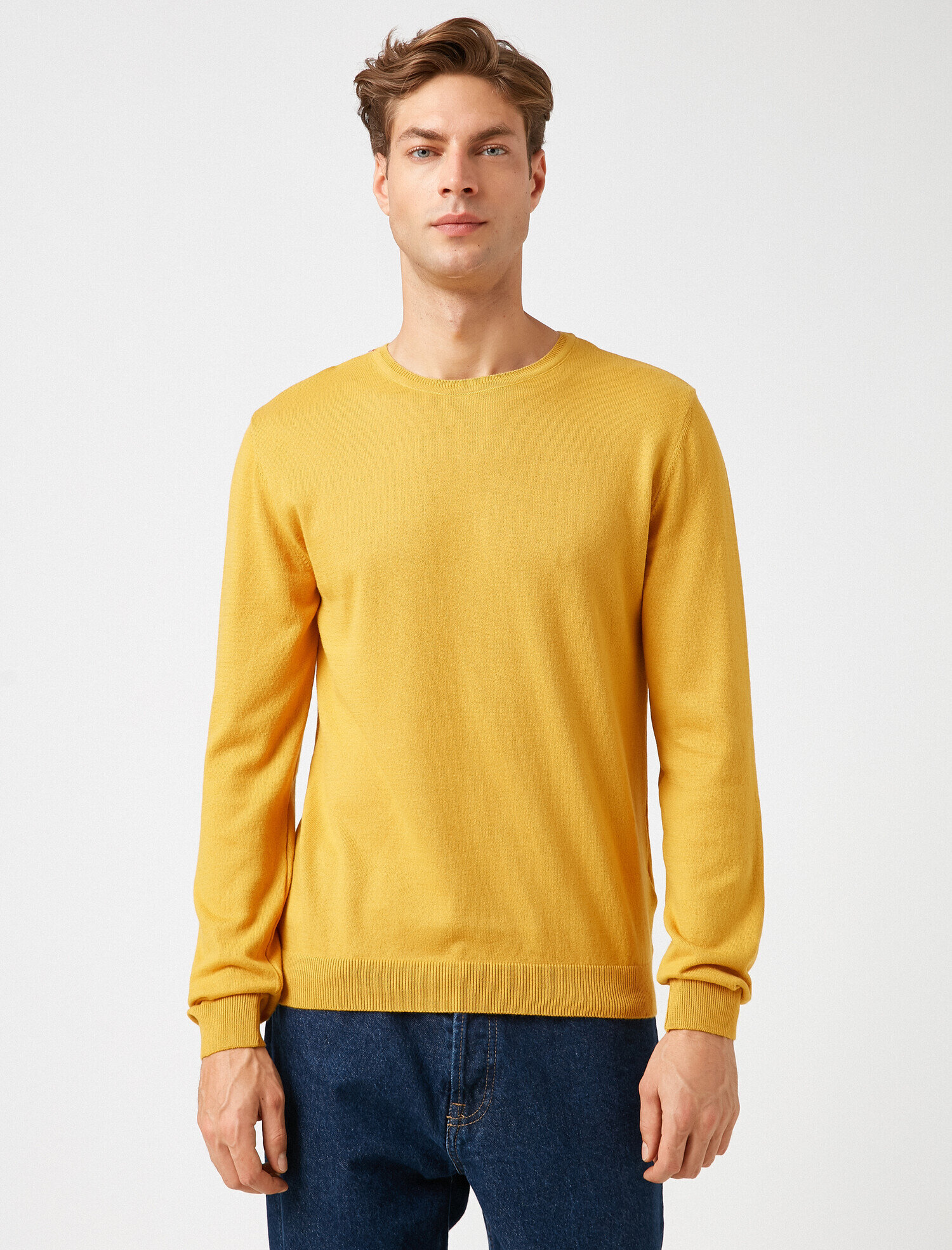   Uzun Kollu Triko Kazak Pamuklu Bisiklet Yaka