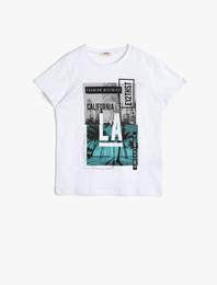 Baskılı Pamuklu Kısa Kollu Bisiklet Yaka Tişört