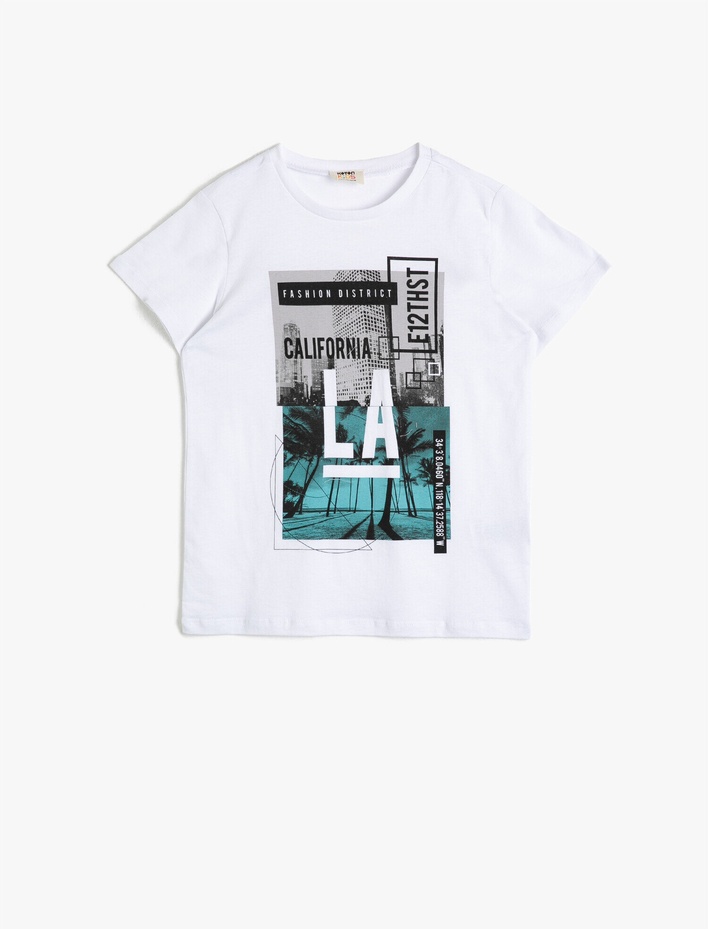 Erkek Çocuk Baskılı Pamuklu Kısa Kollu Bisiklet Yaka Tişört