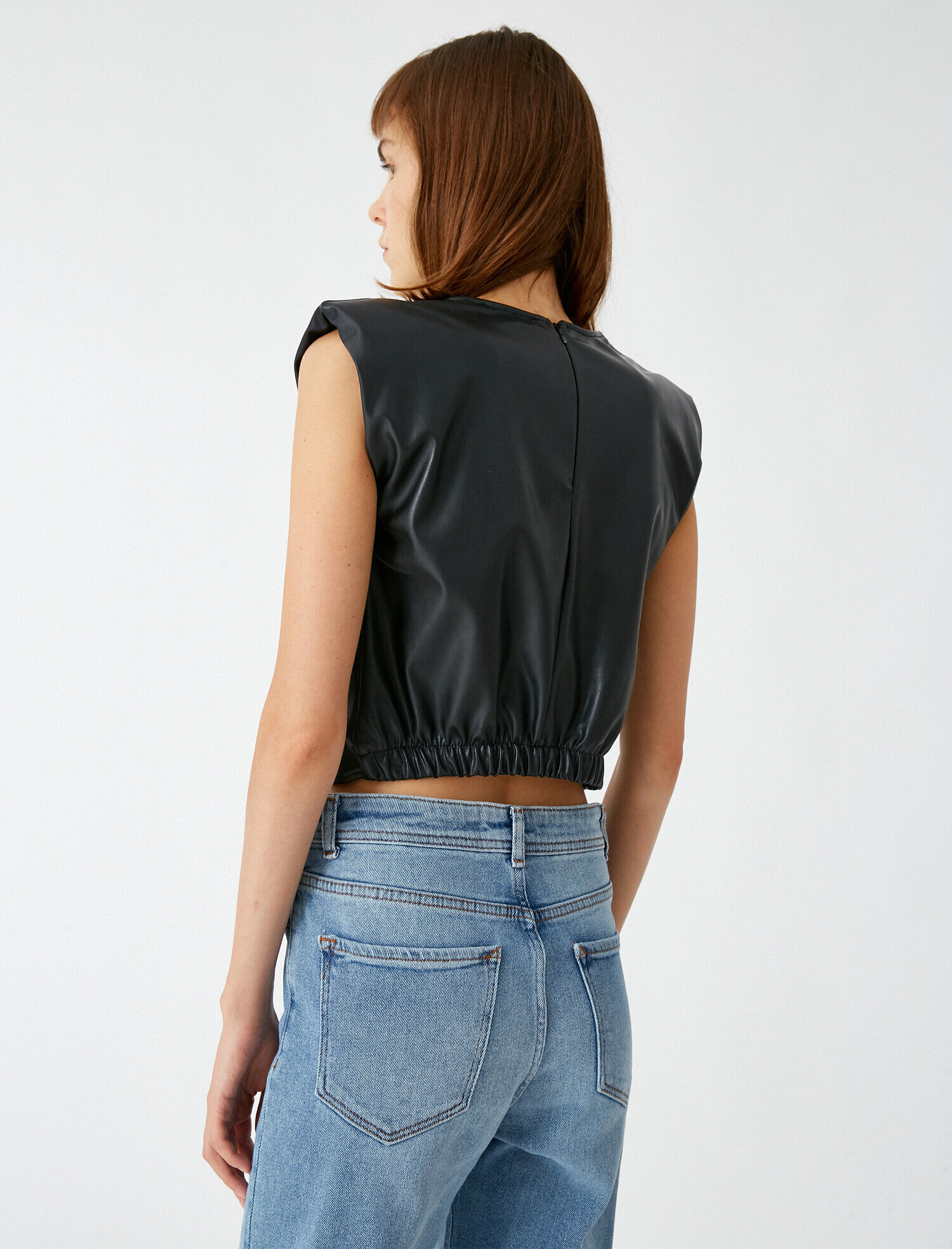 Vatkalı Suni Deri Bluz