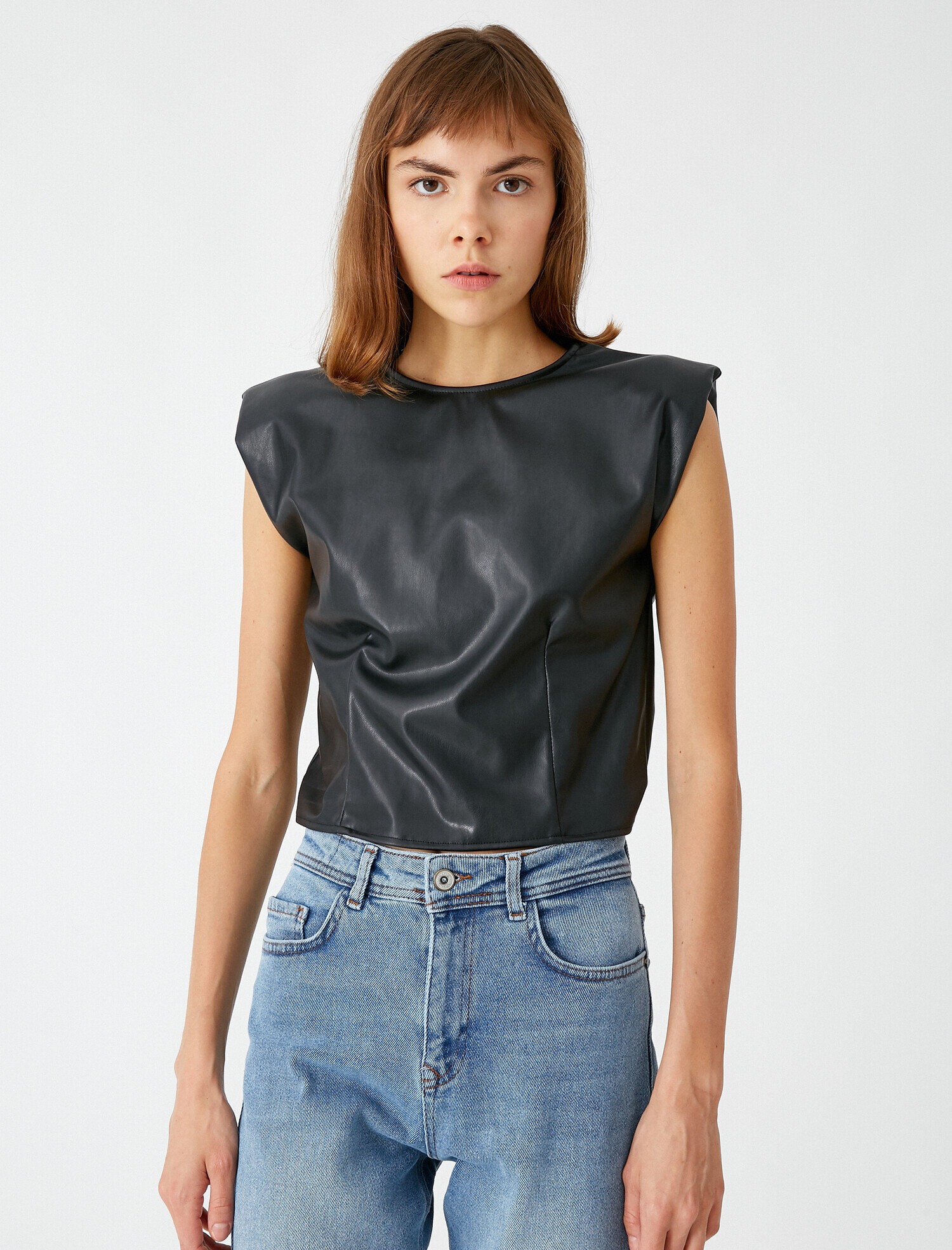 Vatkalı Suni Deri Bluz