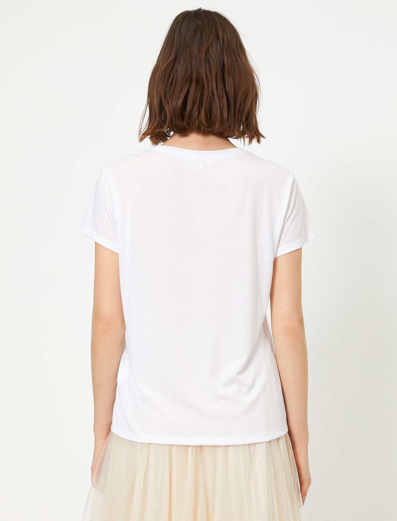   İnci Detaylı Baskılı Bisiklet Yaka Tişört