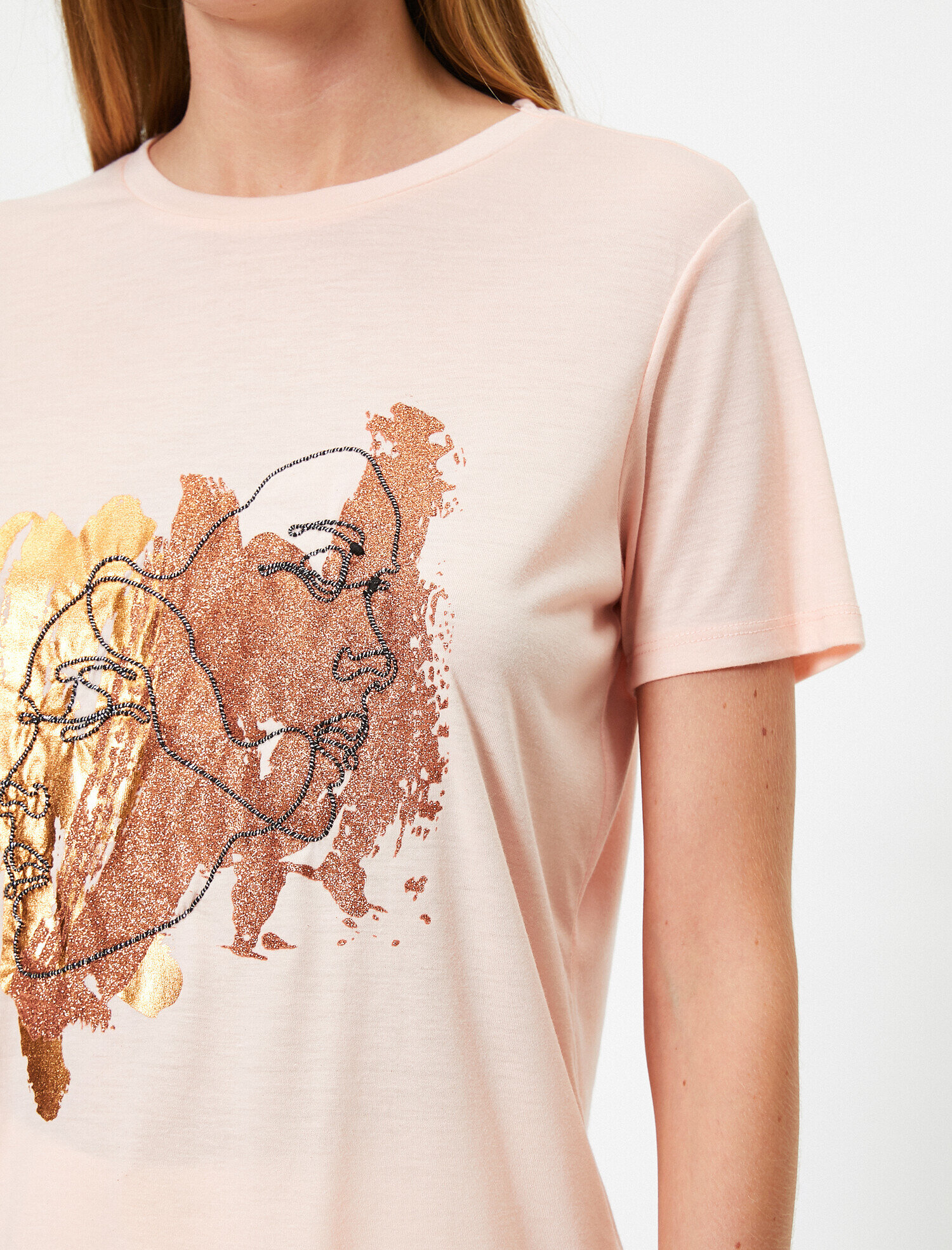   Parlak Baskılı Bisiklet Yaka Kısa Kollu Tişört