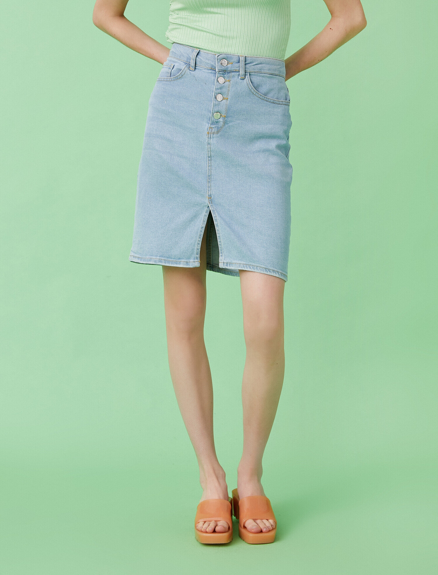   Yırtmaç Detaylı Jean Etek