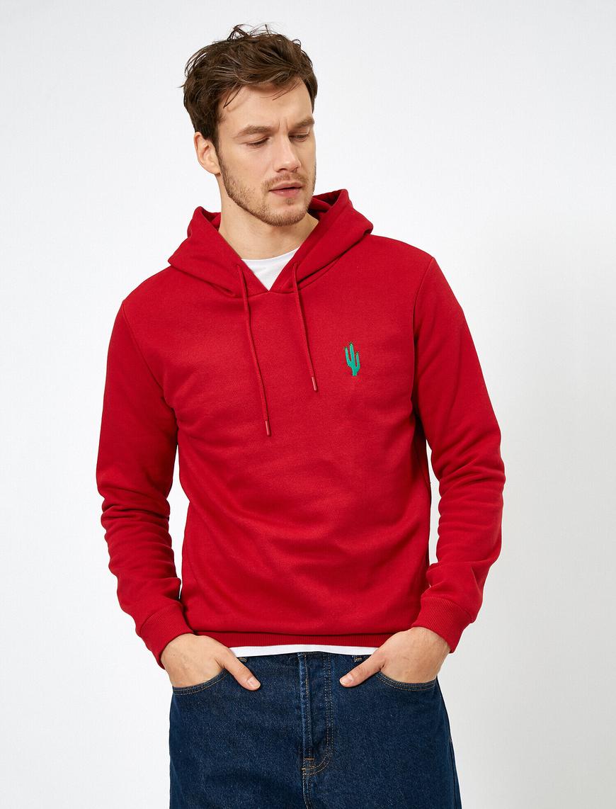   Kapüşonlu İşlemeli Uzun Kollu Sweatshirt