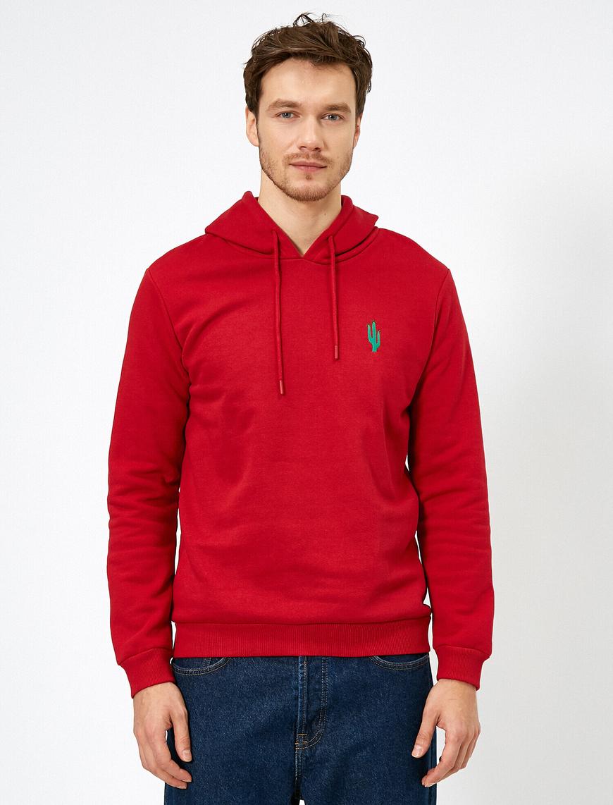   Kapüşonlu İşlemeli Uzun Kollu Sweatshirt