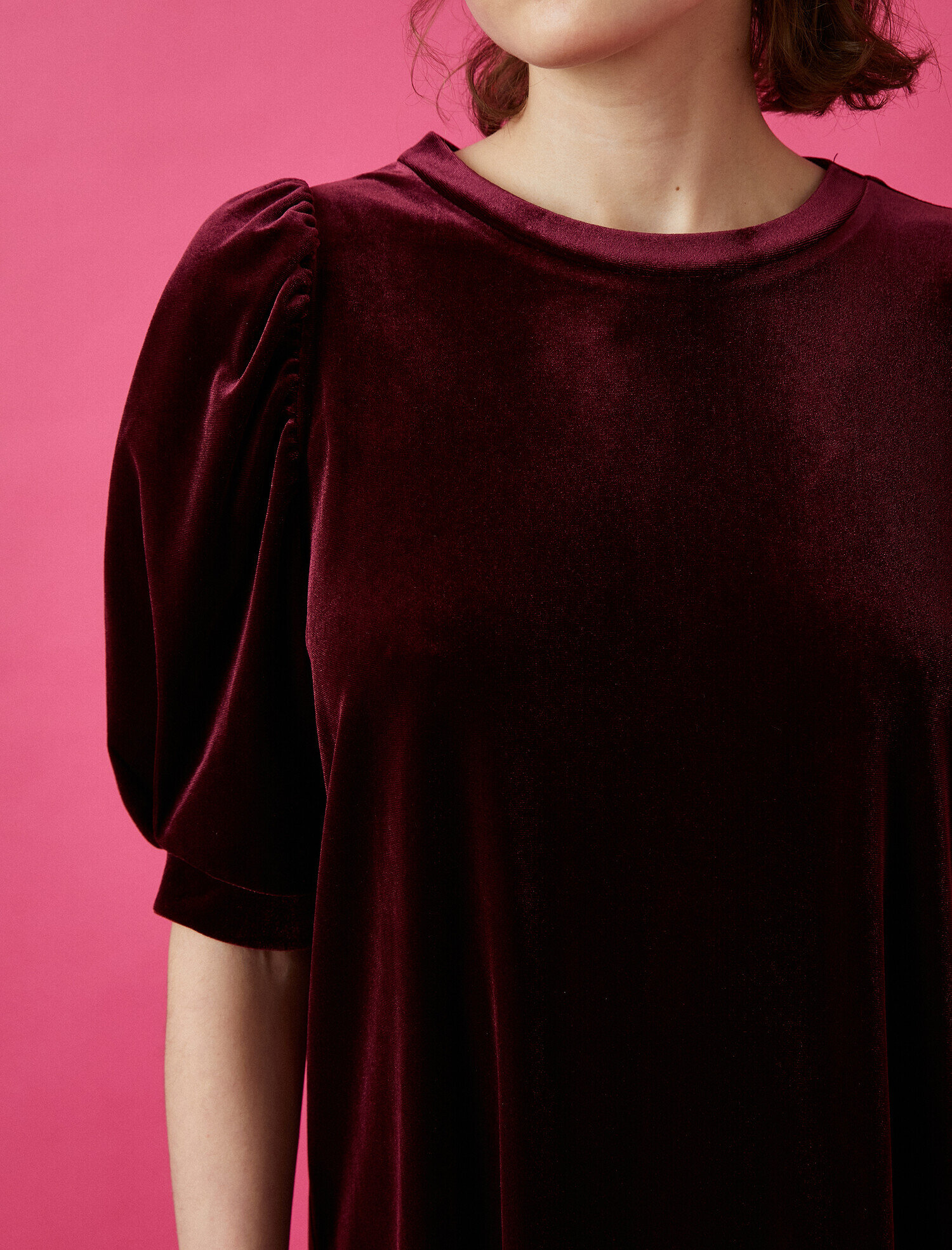   3/4 Kol Bisiklet Yaka Kadife Elbise