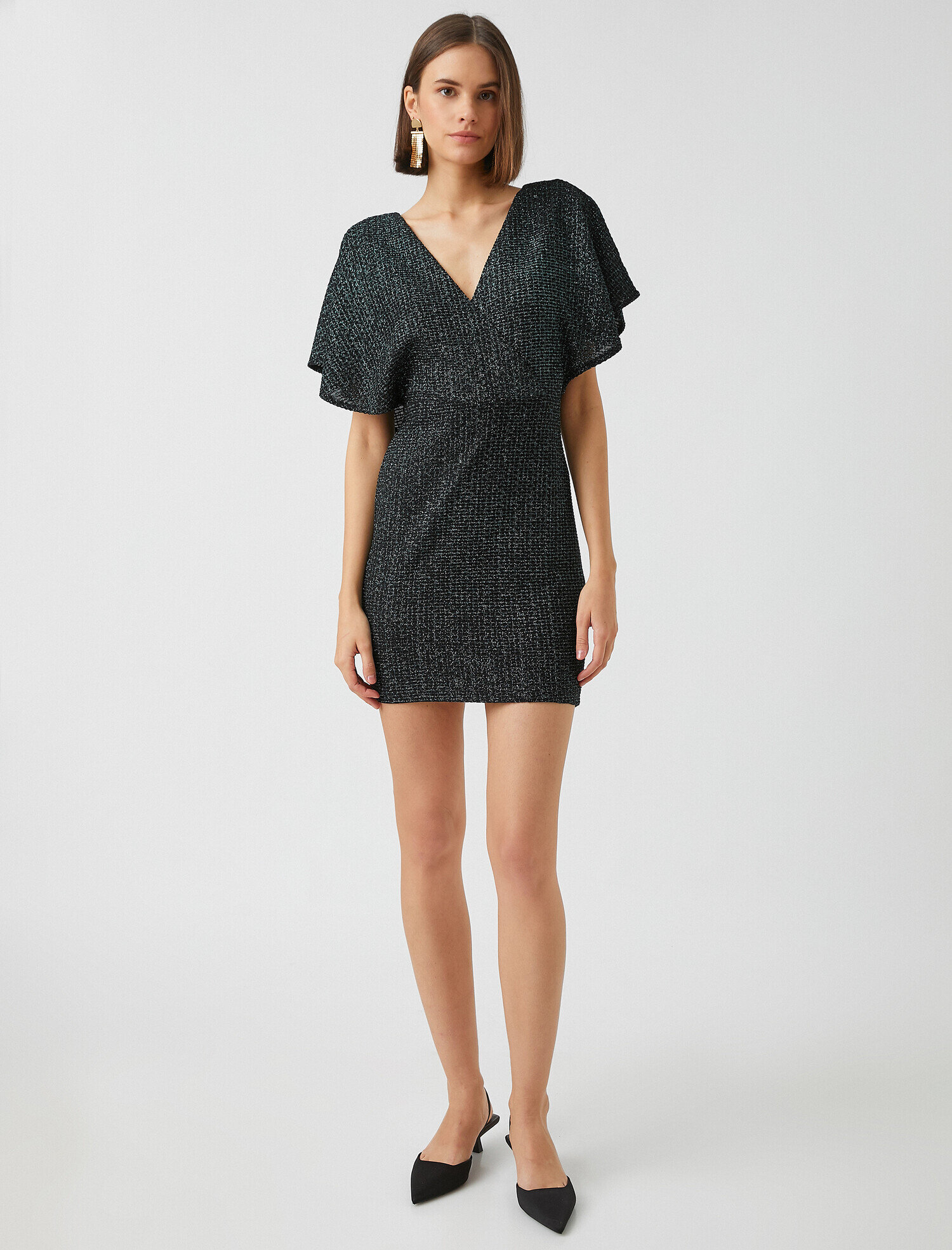   Kısa Kollu Abiye Elbise Flare Kısa