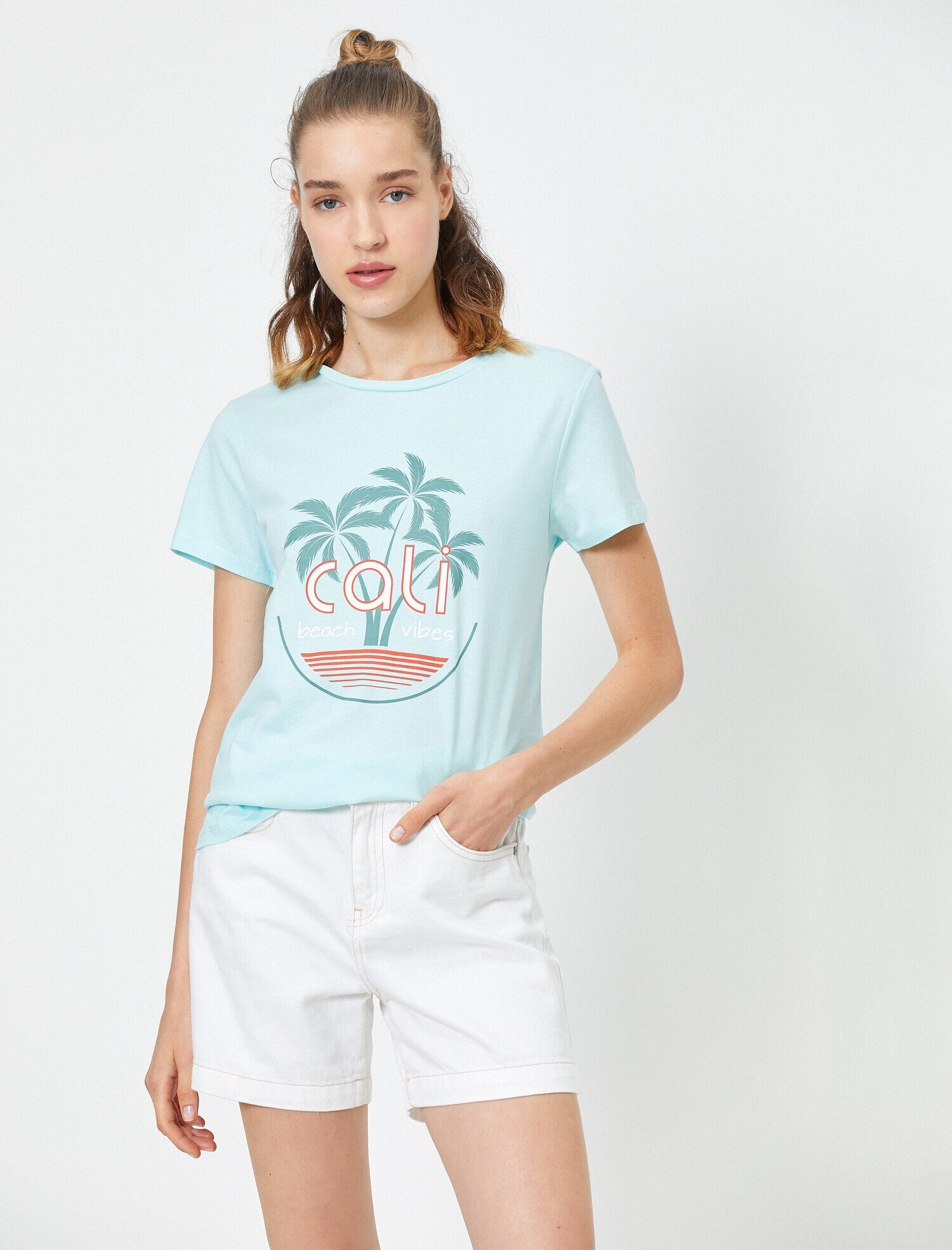   Baskılı Bisiklet Yaka Kısa Kollu Tişört