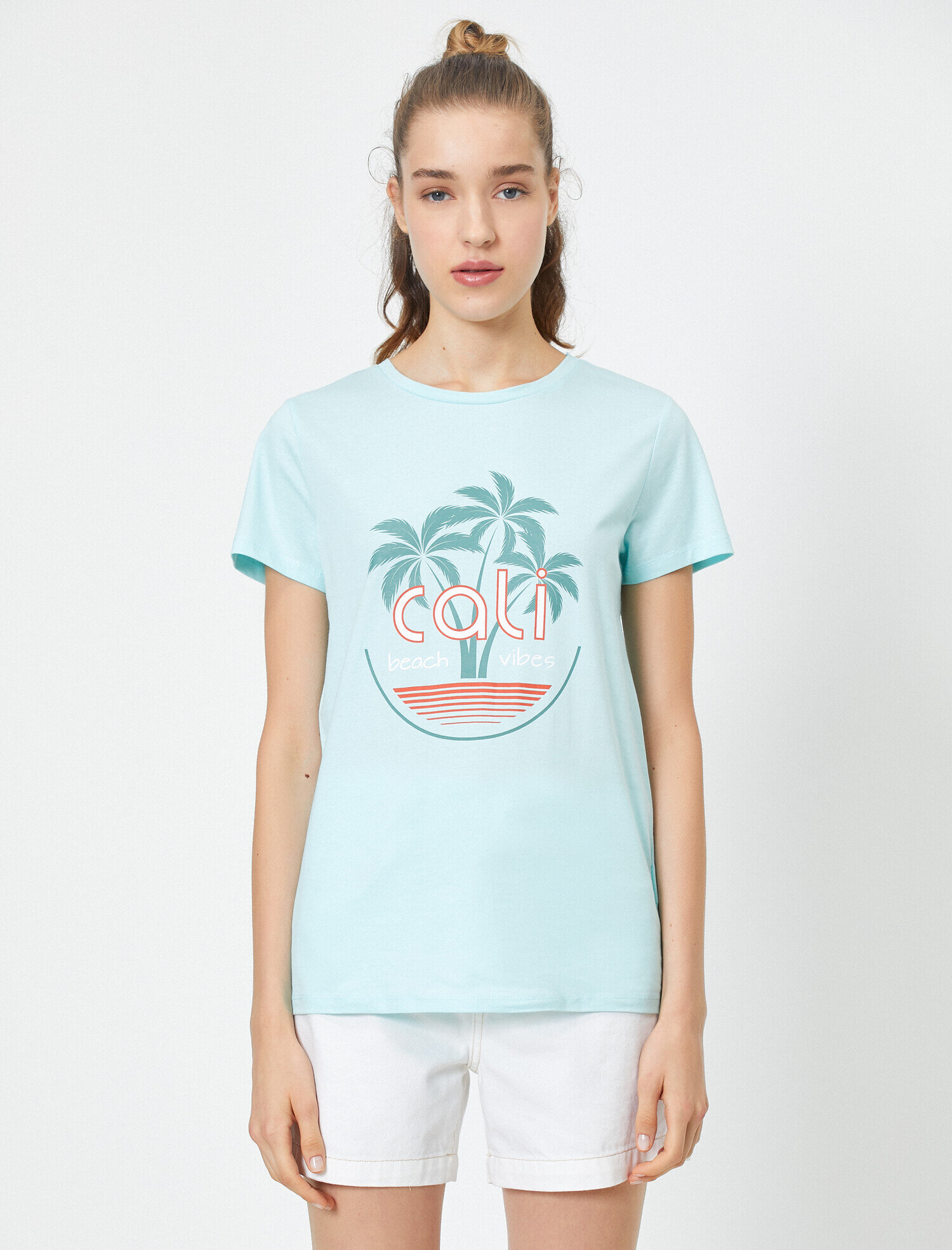   Baskılı Bisiklet Yaka Kısa Kollu Tişört