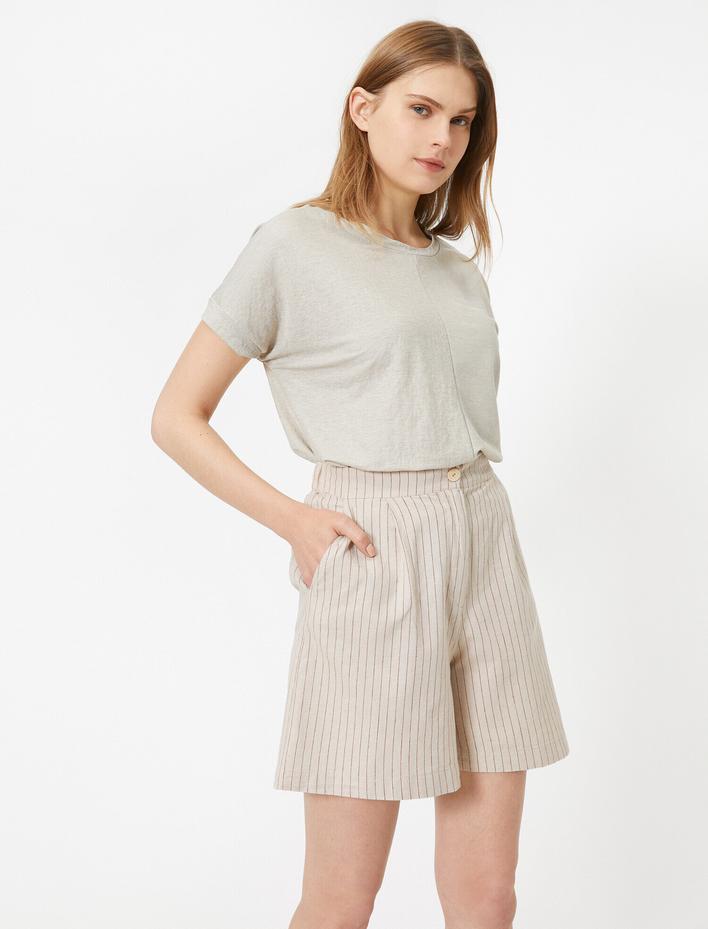  Keten Karışımlı Şort Cep Detaylı