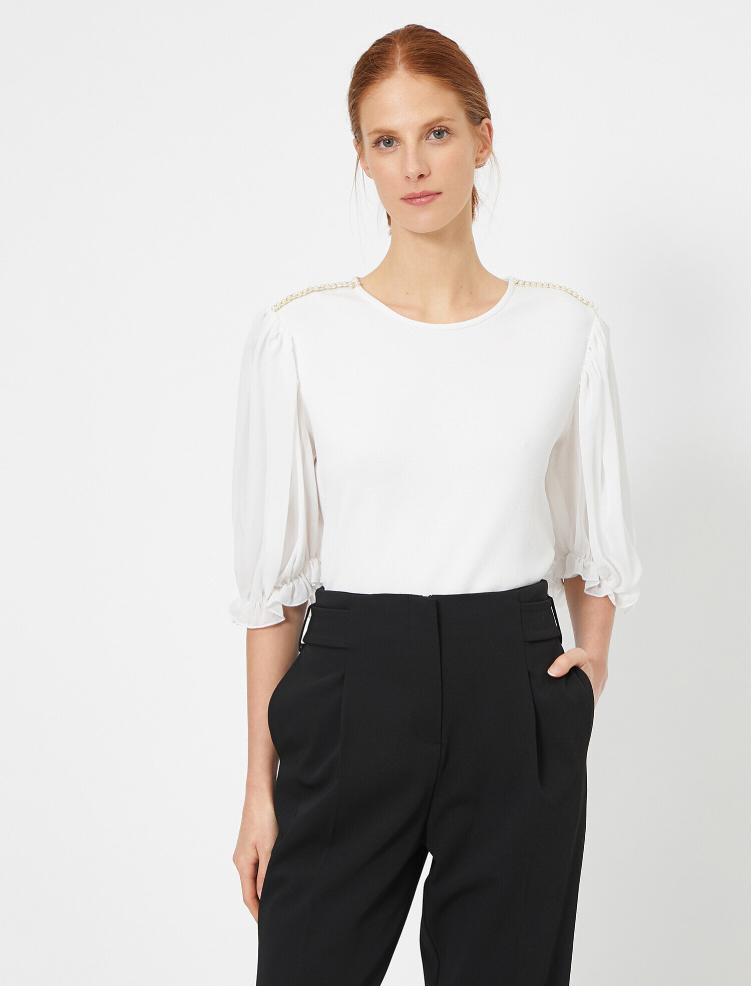   Kontrast Tül Bisiklet Yaka Tişört