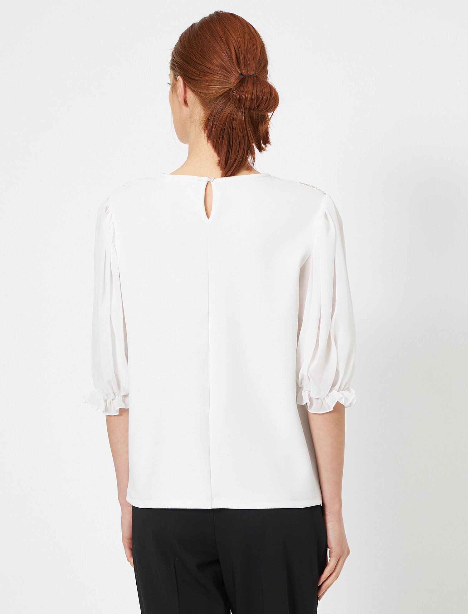   Kontrast Tül Bisiklet Yaka Tişört