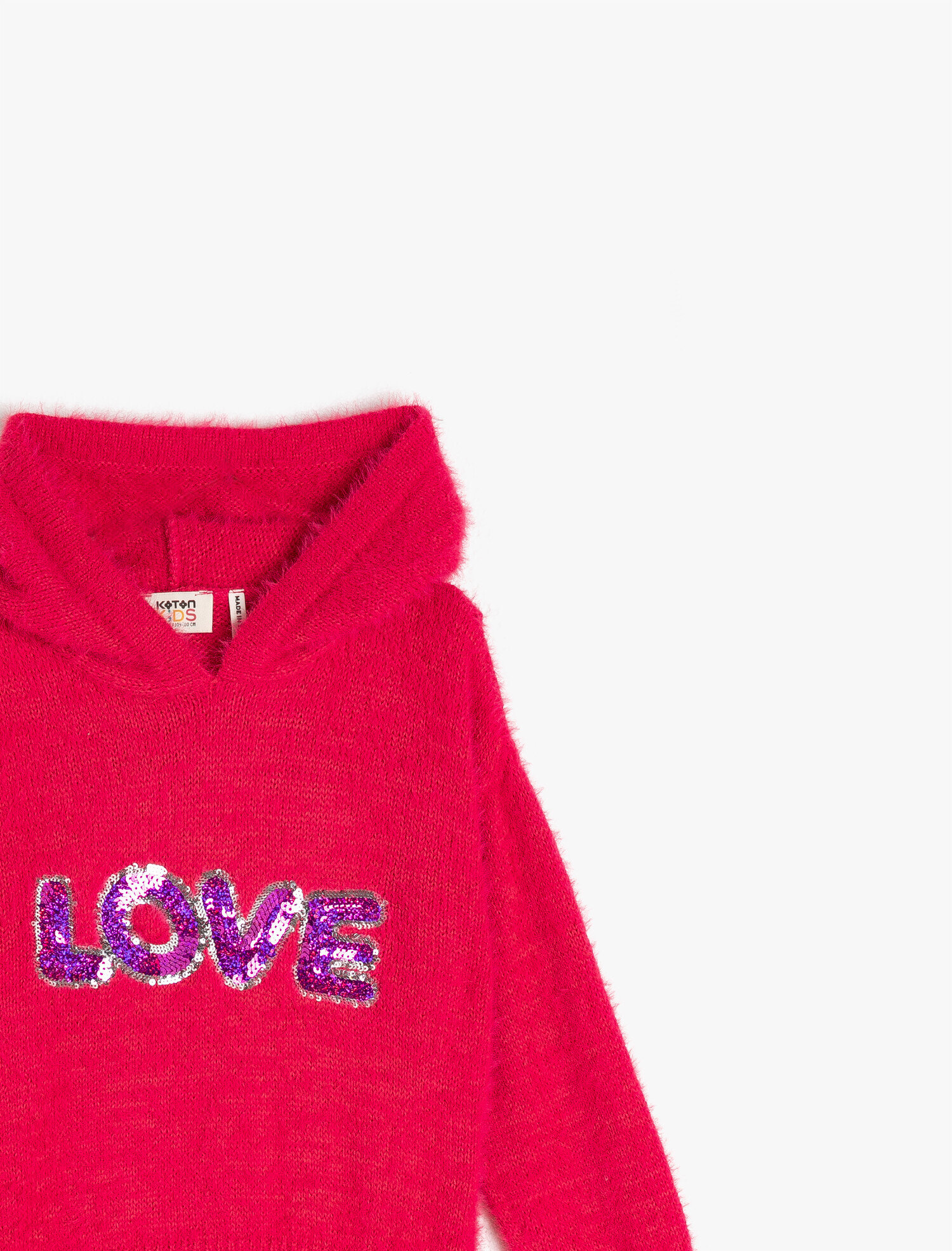  Kız Çocuk Kapüşonlu Pullu Triko Kazak