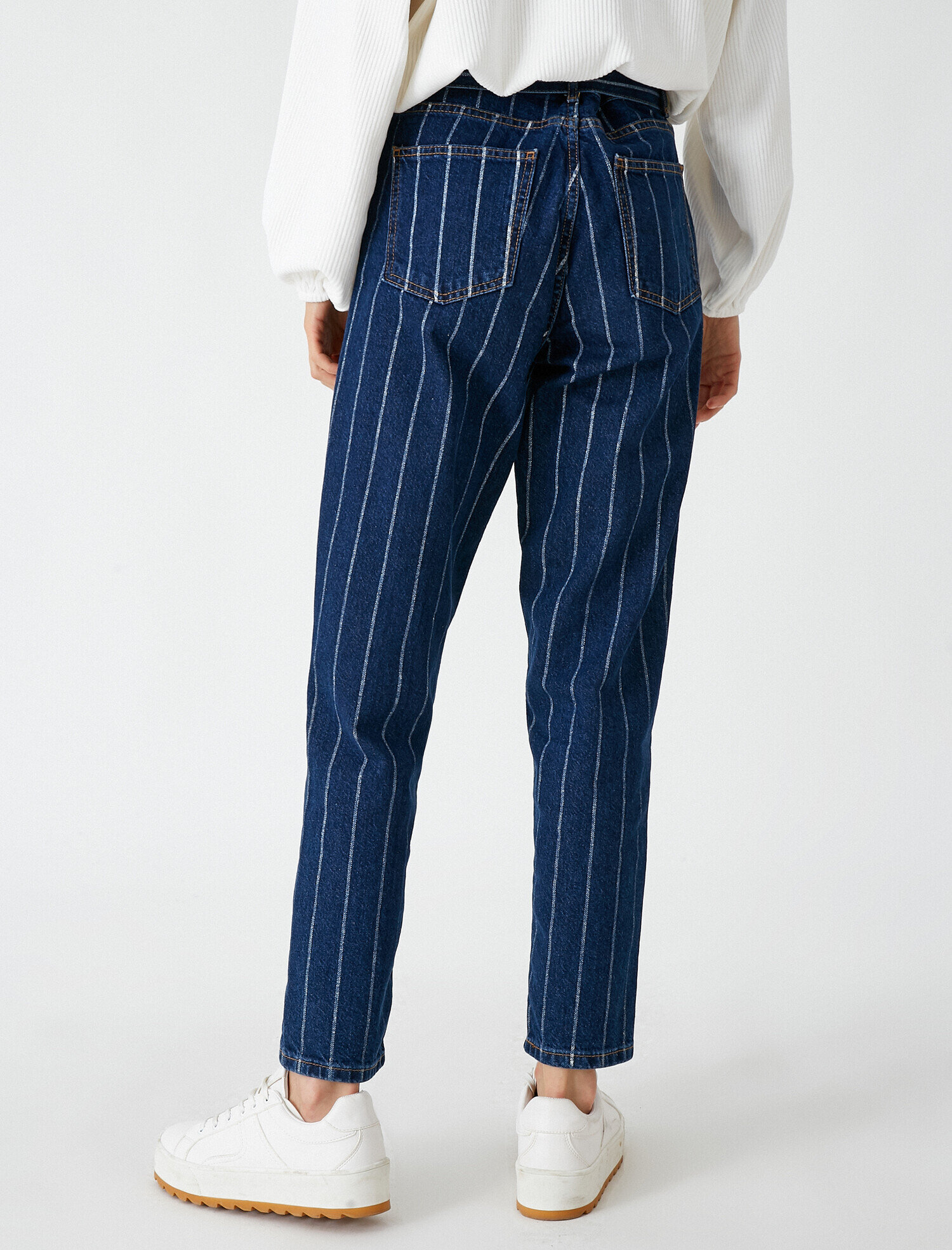   Cotton High Waist Striped Jeans