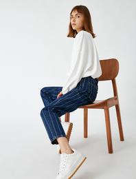 Cotton High Waist Striped Jeans
