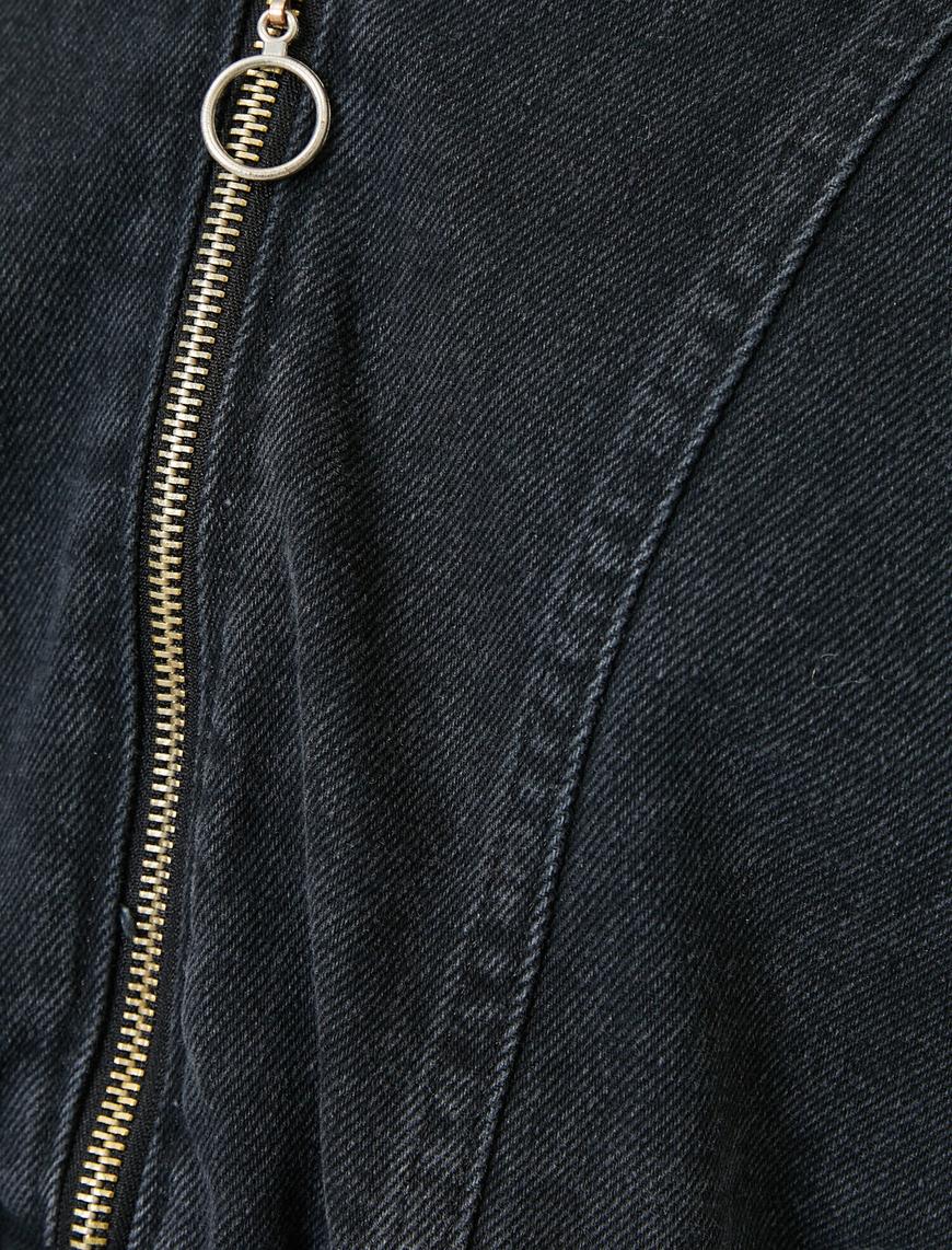   Zipper Detailed Jean Jacket