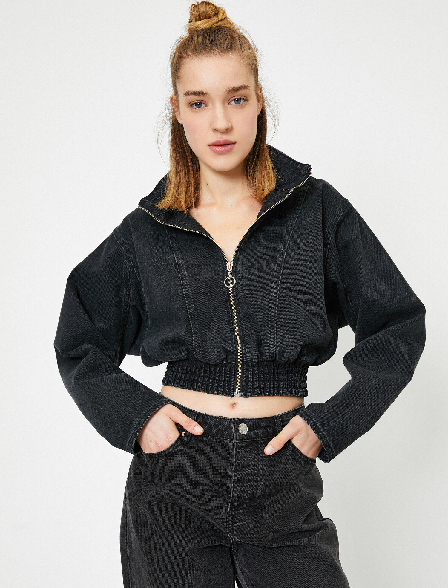   Zipper Detailed Jean Jacket