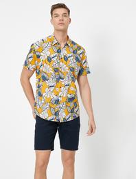 Klasik Yaka Kısa Kollu Pamuklu Desenli Gömlek