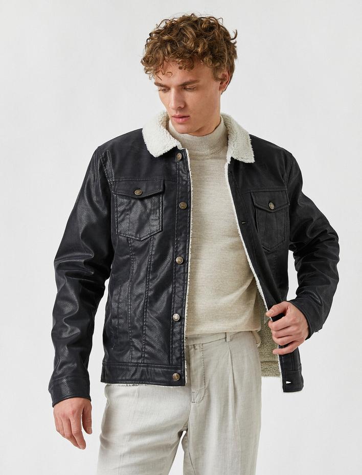  Suni Kürklü Deri Görünümlü Mont