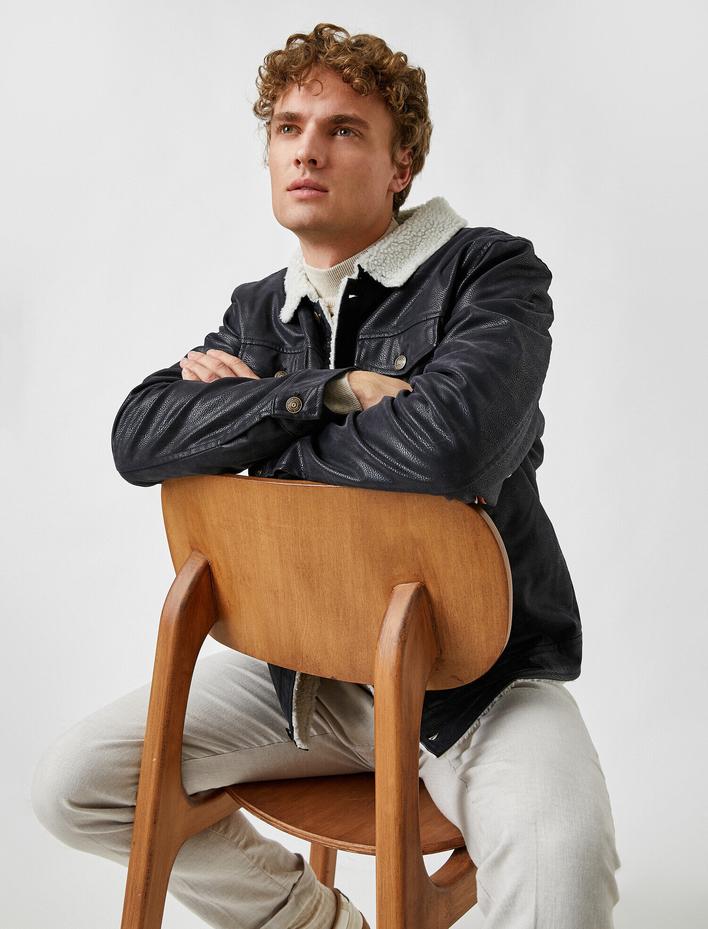  Suni Kürklü Deri Görünümlü Mont