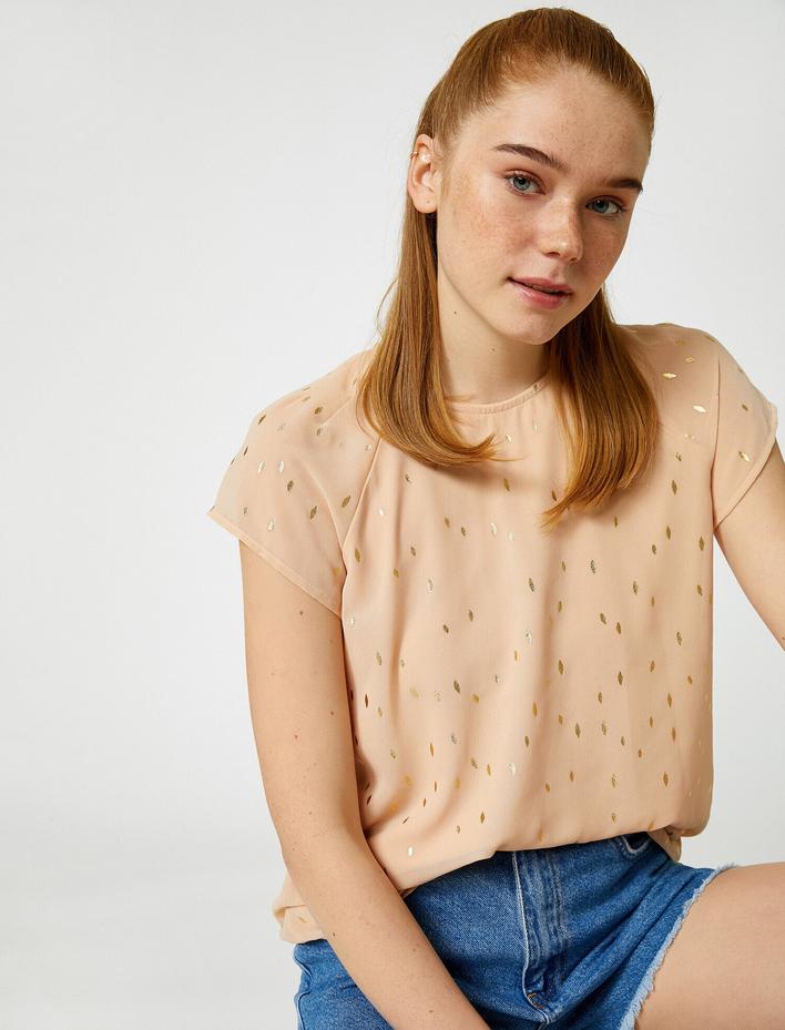  Tül Bluz Metalik Detaylı