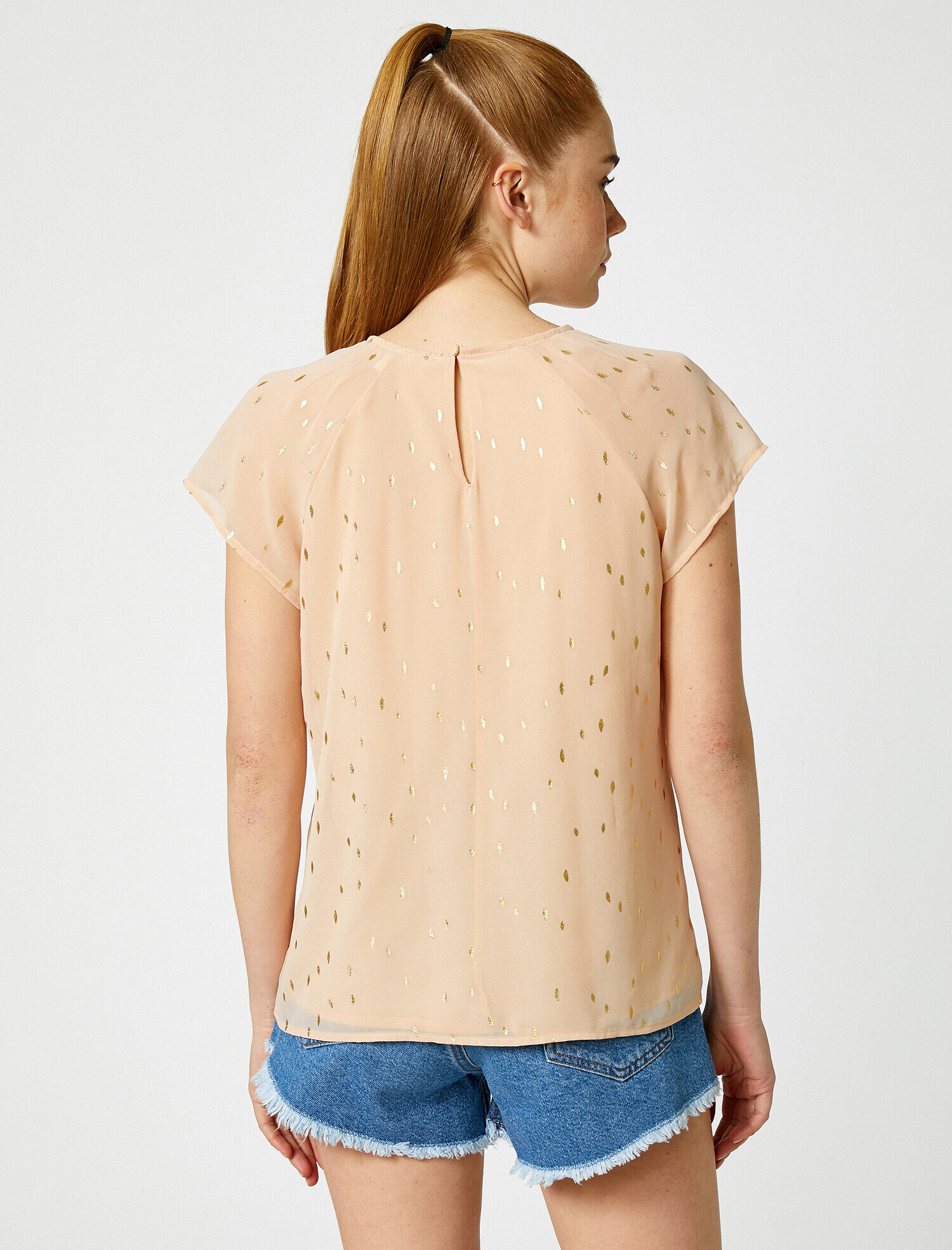   Tül Bluz Metalik Detaylı