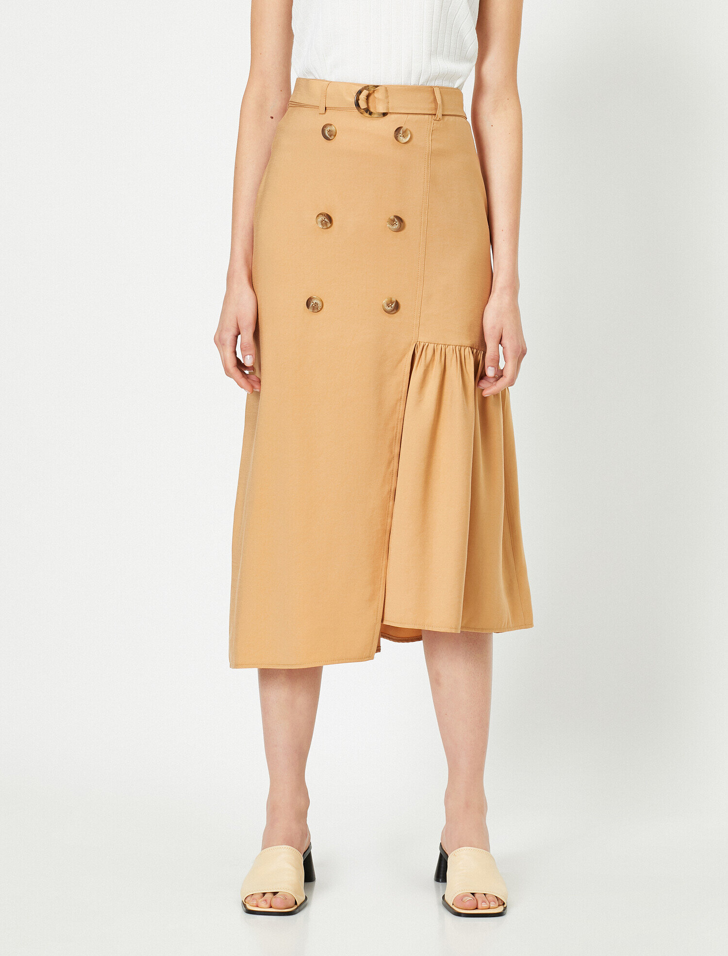   Normal Bel Düğme Detaylı Midi Etek