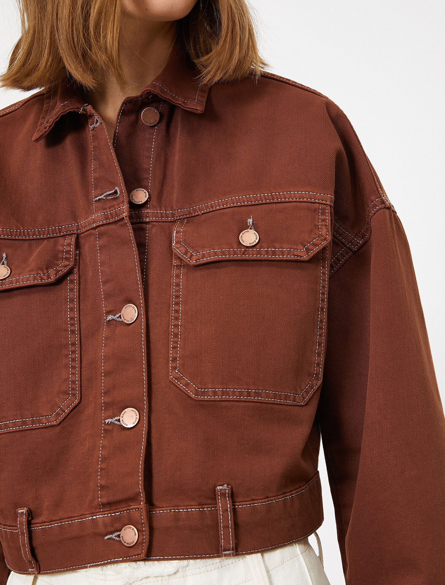   Düğme Detaylı Jean Ceket