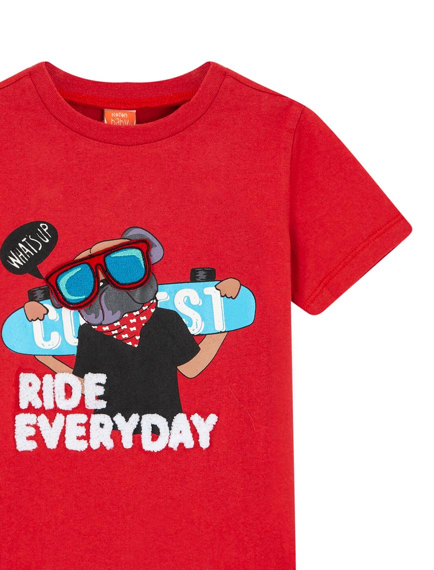  Erkek Bebek Koton Love Kids Baskılı Bisiklet Yaka Kısa Kollu İşlemeli Tişört