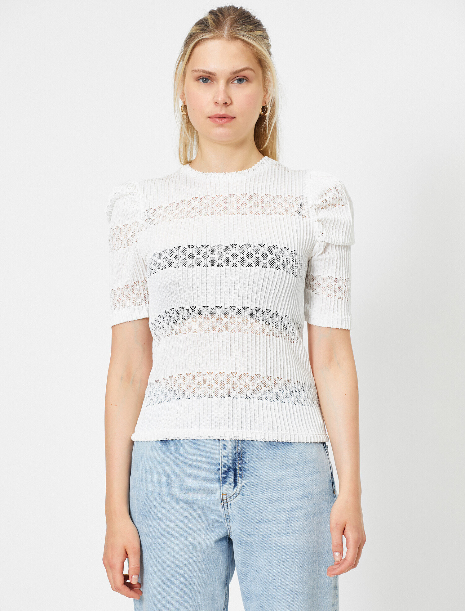   Bisiklet Yaka Kısa Kollu Desenli Tişört