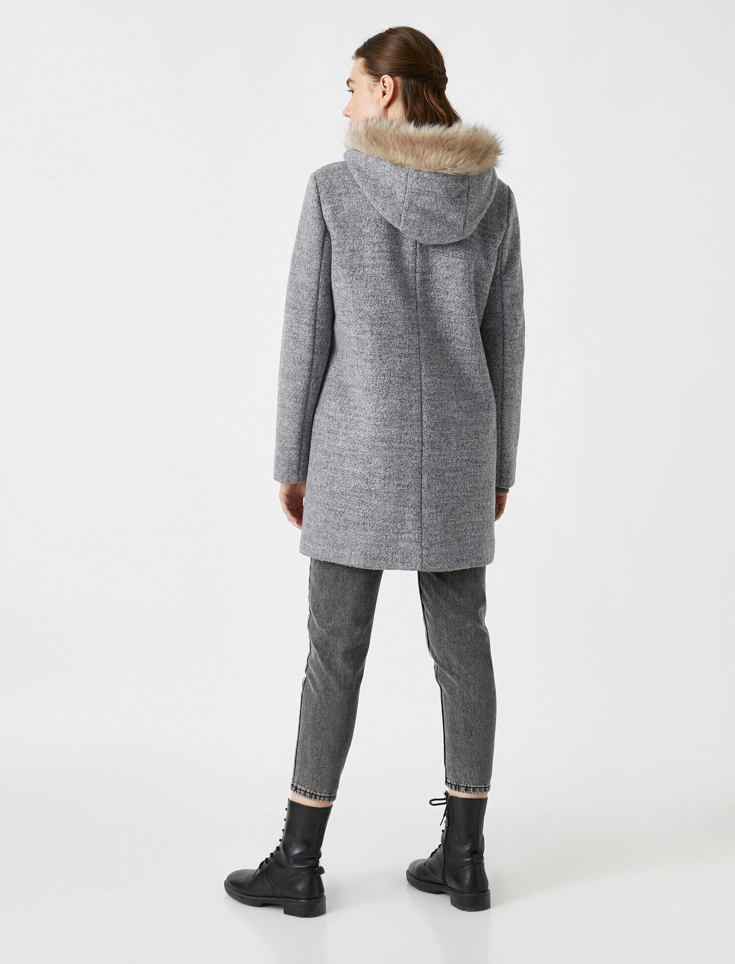   Suni Kürklü Kapüşonlu Kaban